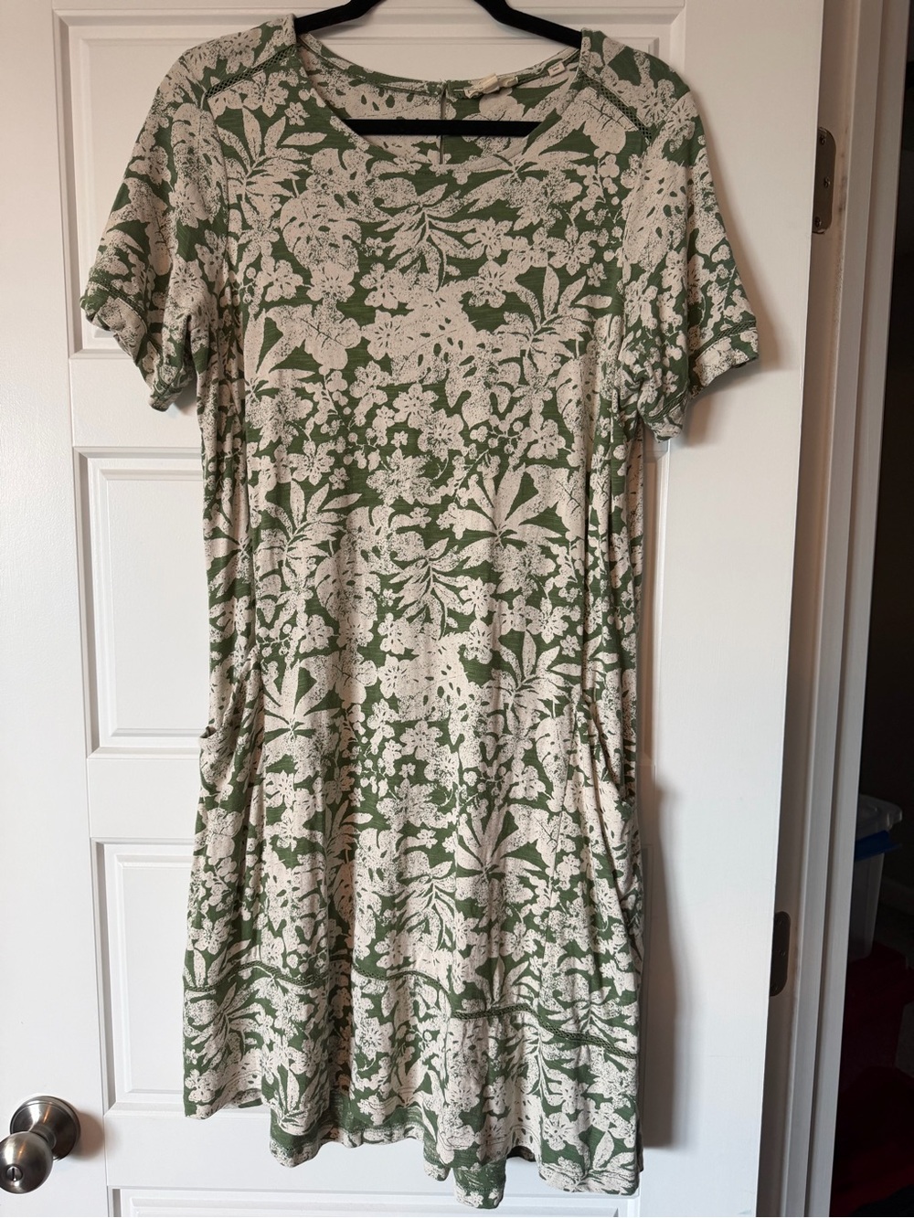 Fat Face Olive Green and Cream Floral Tee Dress